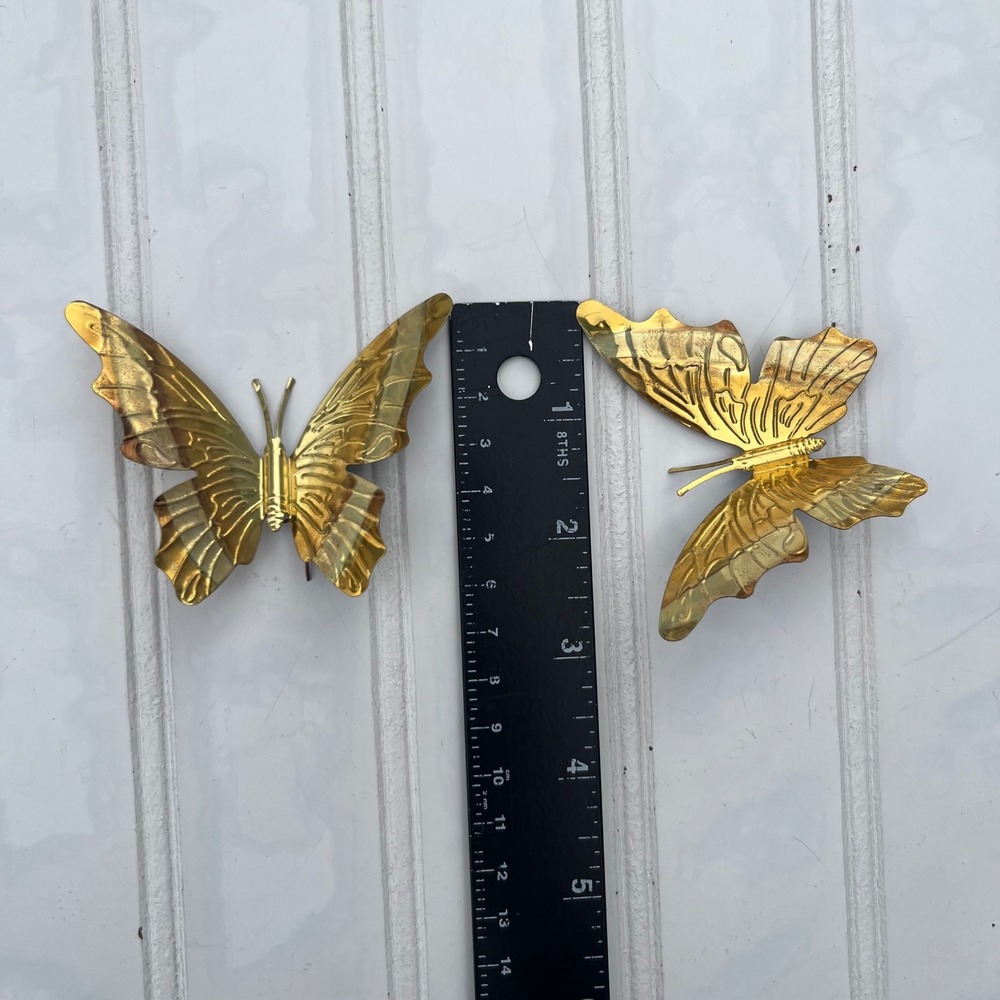 Vintage Brass Butterfly Wall Decor Set of 2 Gold Metal Mid Century Modern Art - Picture 2 of 2